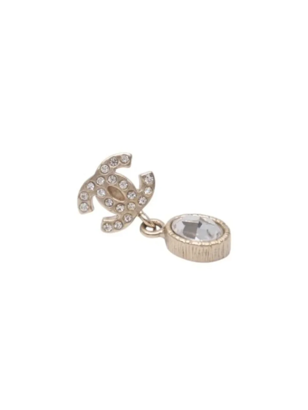Chanel CC Logo Drop Earrings Dangle 09 Metal Rhinestone Silver